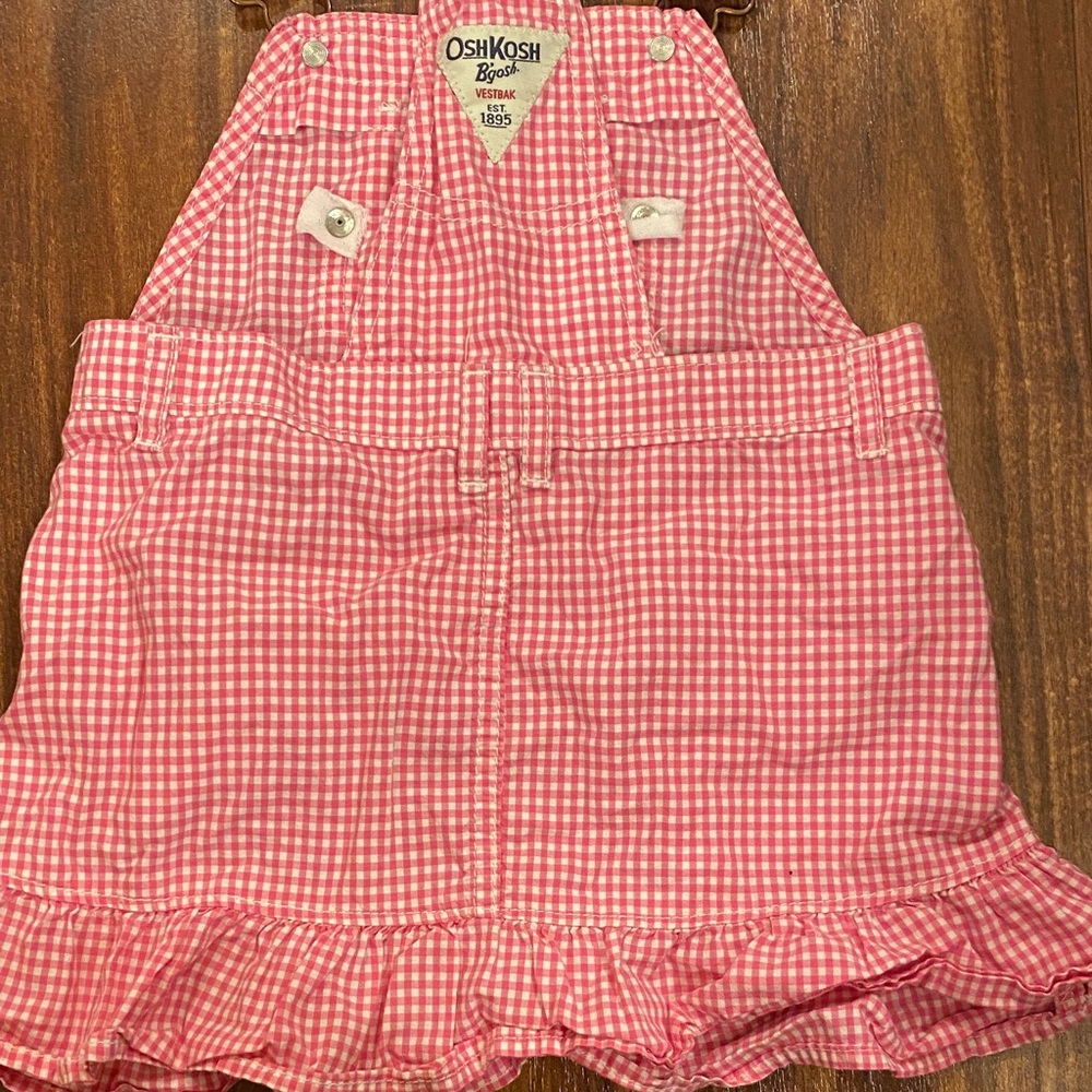 OshKosh B'gosh Pink Checkered Kids Skirt Overalls - Picture 5 of 6